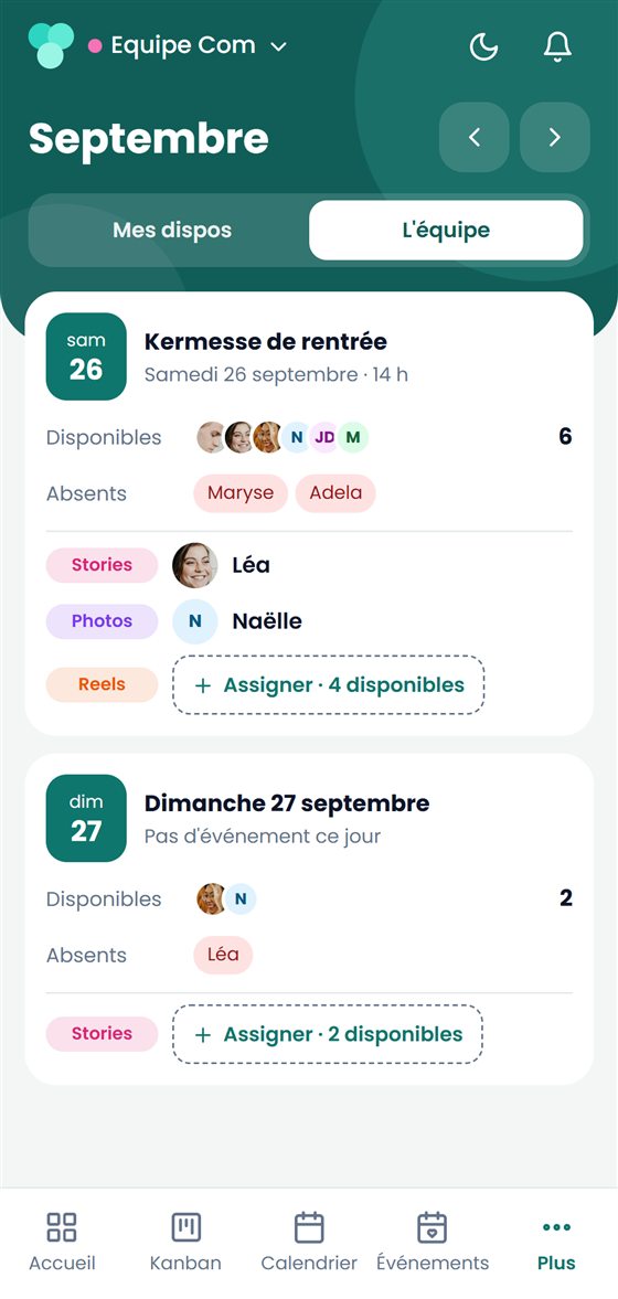 Les disponibilités dans CoPlaneo