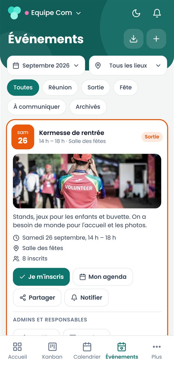Les évènements dans CoPlaneo